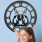 24 Inch Wall Clock, Anchor Wall Clock, Silent Non Ticking, Battery Operated Large Decor Clocks for Living Room Decor, Kitchen, Office (Nautical Style)