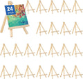 Falling in Art 24 Pack Mini Wooden Display Easels, 10 Inch Tripod Painting Easel Stand, Portable Art Canvas Holder for Photos, Prints and Signs
