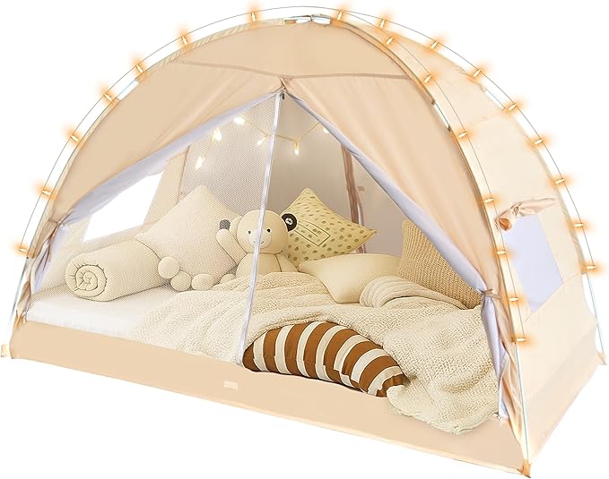 LEEDOR Bed Canopy for Kids/Adults,Mosquito Net & Privacy Tent 2-in-1 Bed Tent, Mesh & Blackout Cloth Double Design Dream Tent,Indoor Safety Bed Tent for Girls/Boys Full & String Lights (No Mattress)