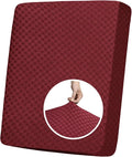 YEMYHOM Stretch Individual Cushion Covers Sofa Chair Seat Cushion Slipcovers Soft Couch Cover Replacement Large Checkered Furniture Protector with Elastic Bottom (1 Pc Cushion Cover, Wine Red)