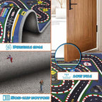 Kids Rug,Children's Room Rug,Road Race Play Rugs, Rail City Living Rugs, Washable Non-Slip Play Mats. (Dark Blue, 31x47in)