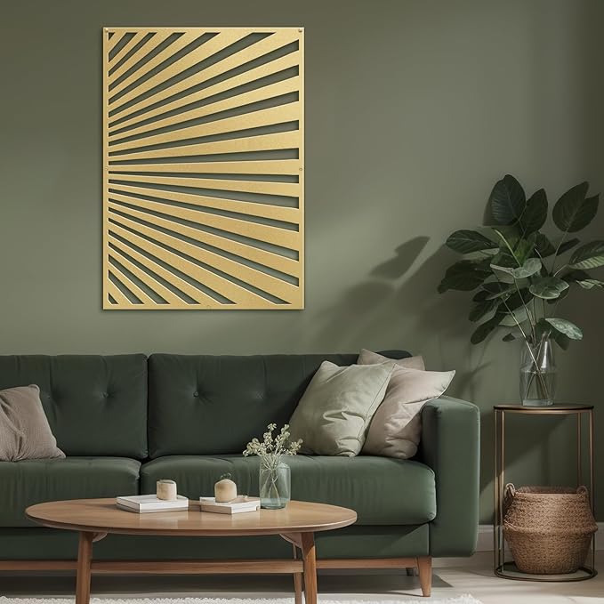 SIGNLEADER Metal Wall Art Decor Gold Stripe Pattern Minimalist Modern Abstract Wall Sculpture Hangings Home Decoration for Living Room, Bedroom, Bathroom, Kitchen, Outdoor - 18" Gold