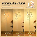 QiMH Industrial Floor Lamps for Living Room, Tree Standing Lamp with Stepless Dimmable, 68" Modern Tall Lamps for Bedroom Study Home Office, Rotary Switch, 3 LED Bulb Included, Gold