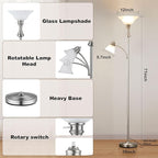 71'' Torchiere Floor Lamps for Living Room, Tall Floor Lamp for Bedroom with Adjustable Angle Arc Reading lamp, Modern Standing lamp with Glass Shade, Knob Switch, Bulb Included, Silver
