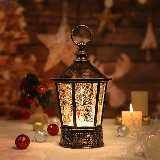 Christmas Snow Globe Lantern-Water Lantern with Music and Christmas Snowman-USB or Battery-Powered Christmas Lanterns, Rotating Flashing Lanterns, Christma Decorations（Snowman）
