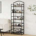 JSB No Assembly Folding Bookshelf, 5 Tier Book Shelf for Storage, Vintage Wood Foldable Bookcase for Living Room, Bedroom, Office Organization Shelves