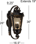 John Timberland Casa Marseille European Outdoor Wall Fixture Veranda Bronze Brown Ornate Scroll 36" Champagne Hammered Glass for Exterior House Porch Patio Outside Deck Garage Front Door Home