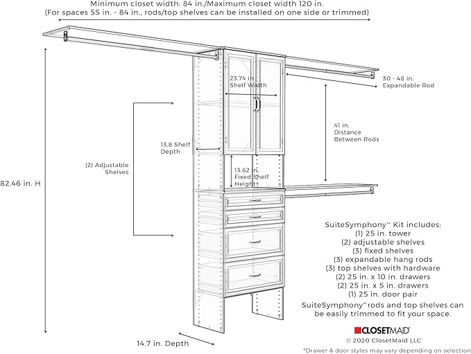 ClosetMaid 1937340 SuiteSymphony Modern 25-Inch Closet Organizer with Shelves, 2-Doors and 4-Drawers, Pure White