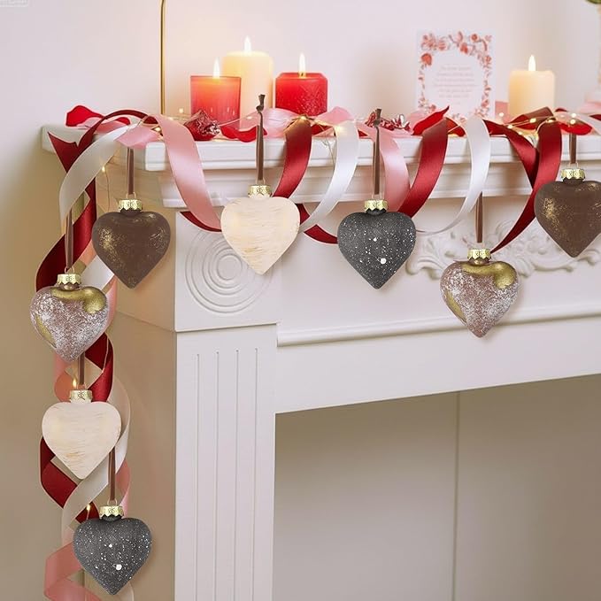 12 Pcs Neutral Valentine's Day Heart Ornaments 3.54 Inch Rustic Plastic Brown Heart Ornament Shatterproof Farmhouse Primitive Antique Modern Valentines Day Decor for Christmas Tree Home Decor