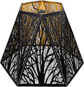 Medium Modern Style Lamp Shades with Multiple Sides, ALUCSET Metal Lampshade with Pattern of Trees for Table Lamp and Floor Light, 7 x 13.8 x 9.5 Inch, Spider (Black/Gold)