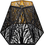Medium Modern Style Lamp Shades with Multiple Sides, ALUCSET Metal Lampshade with Pattern of Trees for Table Lamp and Floor Light, 7 x 13.8 x 9.5 Inch, Spider (Black/Gold)
