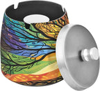 Mysterious Tree Colorful Ashtray with Lid, Outdoor Ashtrays for Patio, Stainless Steel Ashtray Odorless Smokeless for Home Office Balcony