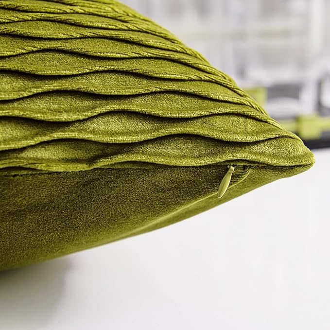 24x24 Moss Green Throw Pillow Cases: 2 Pack Original Striped Velvet Square Decorative Pillow Covers for Farmhouse Couch