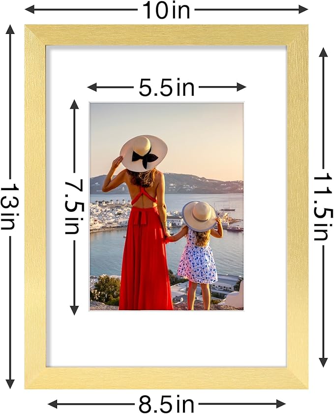 Vittanly 9x12 Picture Frames Set of 9, Shatter Resistant Plexiglass, Display 6x8 Pictures with Mat or 9x12 without Mat, Photo Frames for Wall or Tabletop, Engineered Wood, Gold