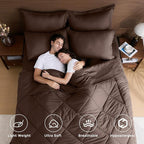 HEVUMYI Brown Twin-XL Comforter Set - 5-Piece All Season Bed in a Bag Twin-XL, Ultra Soft Bedding Set with Comforter, Flat Sheet, Fitted Sheet, Pillowcases, Pillow Shams