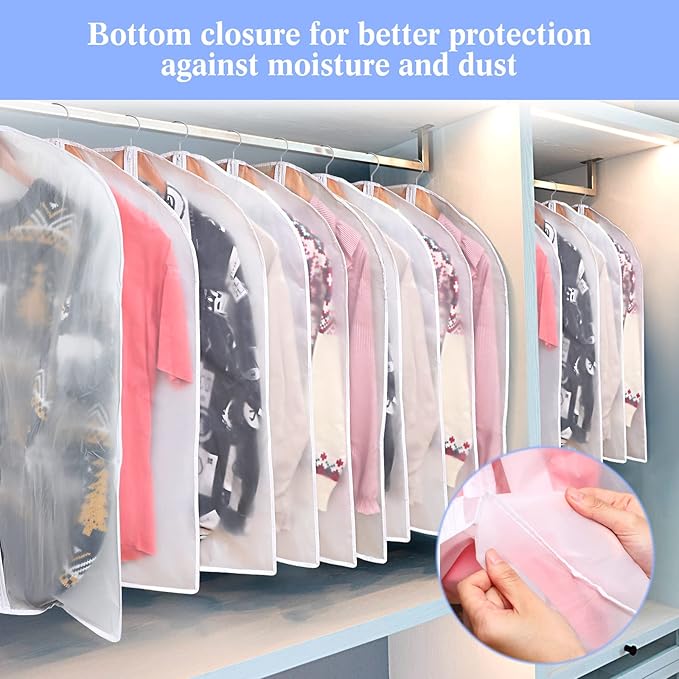 Chumia 25 Pcs Garment Bags for Hanging Clothes Storage, 24 x 32 Inch Clear Plastic Clothes Covers Dust Proof Suit Cover Dress Garment Bags with Full Zipper for Travel Closet Adult