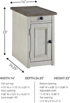 Signature Design by Ashley Bolanburg Farmhouse Chair Side End Table, 2 USB Ports, Pull-out Tray, Wood, 14" W x 24.25" D x 23" H, Antique Cream & Brown