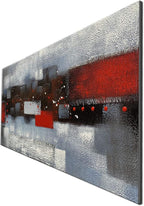 MyArton Large Abstract Red Gray Linen Wall Art Hand Painted Textured Oil Painting Picture on Canvas Framed Ready to Hang 60x30inch