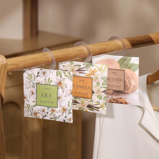 12 Pack Large Lavender Scented Sachets – Hanging Closet & Drawer Deodorizer & Air Freshener, Long-Lasting Aroma