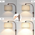 Upgraded Dimmable Floor Lamp, 1200 Lumens LED Bulb Included, Bronw Arc Floor Lamp with Linen Shade for Living Room, Bedroom, Reading Room, Nursery
