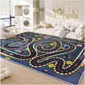 Kids Rug,Children's Room Rug,Road Race Play Rugs, Rail City Living Rugs, Washable Non-Slip Play Mats. (Dark Blue, 31x47in)
