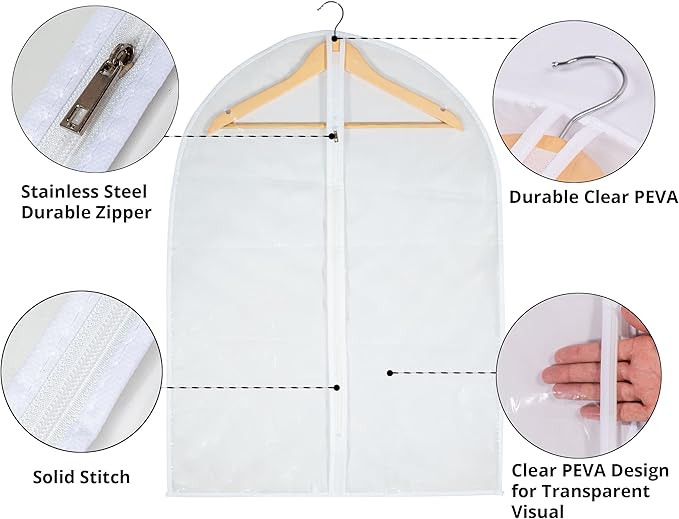 Clear Garment Bag Suit Bags for Closet Storage, Vinyl Garment Bags for Hanging Clothes, Short Hanging Bags Coat Covers for Closet with Zipper - 24'' X 32''/6 Pack