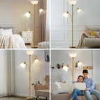 Luvkczc Floor Lamps for Living Room, 72" Tall Standing Lamps, Torchiere Lamp with 8W Adjustable Reading Lights, Modern Bright Floor Lamp for Bedroom, Office, Dresser, Gold&White, Bulbs Included