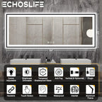 84x32 Large LED Bathroom Mirror - Black Aluminum Framed (Front and Backlit), Anti-Fog Stepless Dimmable 3 Colors Smart Lighted Vanity Mirror for Wall(Horizontal/Vertical)