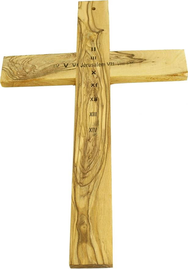 Holy Land Market Olive Wood Cross from Bethlehem - Includes Certificate & Prayer Card, 14 Inch Wall Hanging Decor