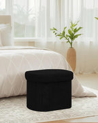 B FSOBEIIALEO Storage Ottoman for Dorm Room, Boucle Folding Storage Ottoman Foot Rest, 16.14 Inches Small Collapsible Ottoman Cube for Living Room Black