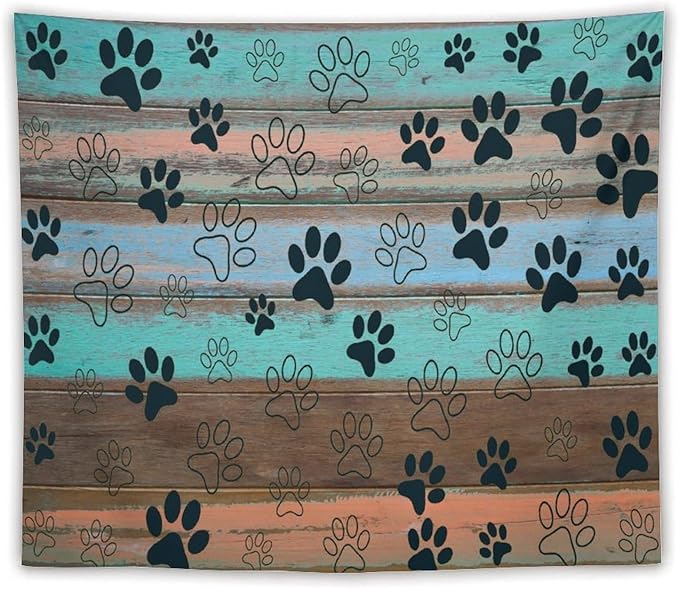 VUMIVI Dog Paw Print Tapestry Rustic Farmhouse Vintage Wood Paneling Home Decor Tapestry Wall Hanging for Living Room Bedroom Dorm Classroom Aesthetic Decor W60xL50in