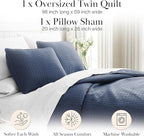 Southshore Fine Living, Inc. Twin Quilt Bedding Set, Soft Microfiber Summer Bedspread Coverlet, Stain and Pet Hair Resistant Bedding, Machine Washable Twin XL Quilt Set with 1 Pillow Sham, Dark Blue