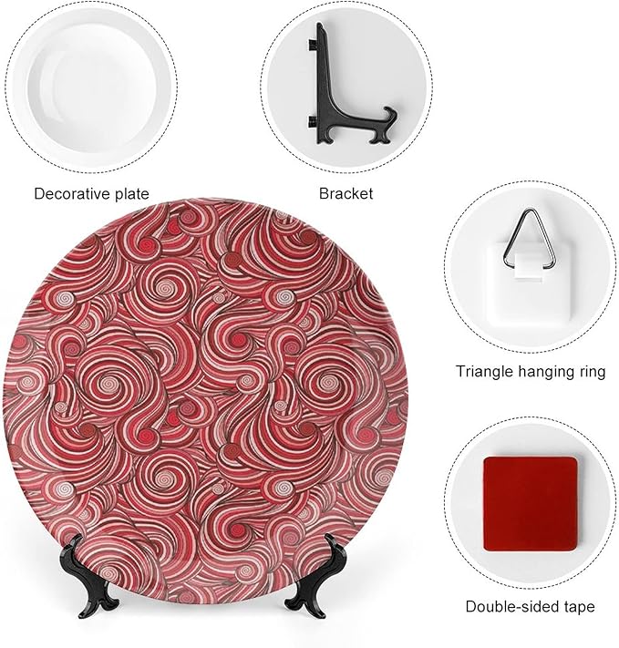 Ceramic Display Plate, Asian Ceramic Hanging Decorative Plate, Modern Autumn Season Wavy Holiday Festival, 7 Inch, Living Room Kitchen Decoration Household, Rose Ruby Red