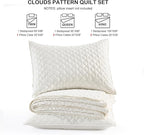 HORIMOTE HOME Cream Quilt Queen Size, Lightweight Quilts for Summer Ultra-Soft Microfiber Modern Style Quilted Clouds Pattern Bedspread Quit Set 3 Pieces(1 Quilt and 2 Pillow Shams)