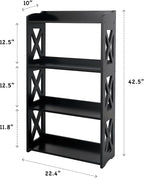 Black Bookcase by Natural Wood, 4 Tier Bookshelf, Small Book Shelves Freestanding Display Storage Shelves. Open Bookshelf for Bedroom, Living Room and Office (Black, 4 Tier)