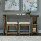 Liberty Furniture Carolina Park Alt 3 Piece Set for Living Room - Console Table, 2 Stools - Amber Brown Oak