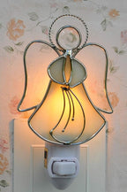 Stained Glass Angel Night Light Decorative Accent Lite Wall Plug in Nightlight for Hallway Bedroom Bathroom Kitchen Nature Themed Home Décor
