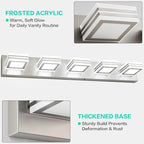 SOLFART LED Bathroom Lighting Fixtures - 5 Lights Modern Brushed Nickel Acrylic Vanity Lights for Mirror 32inch 24W 5CCT