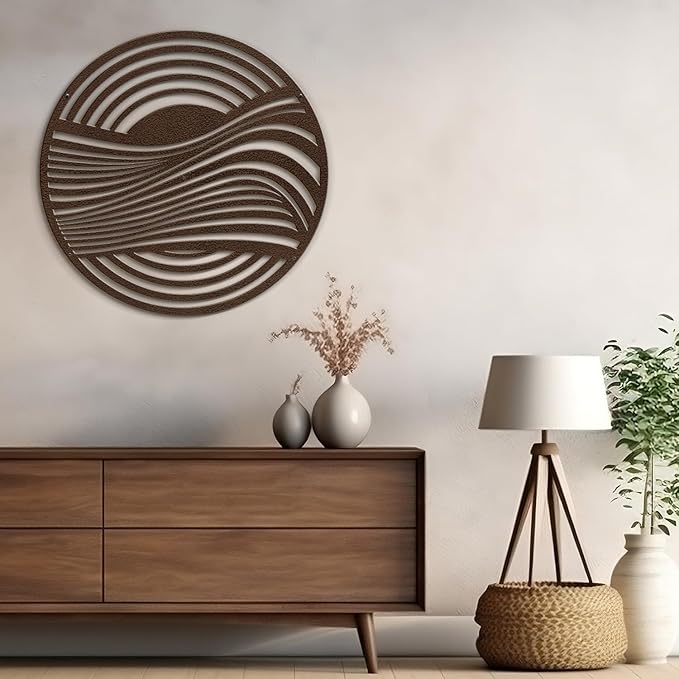 SIGNLEADER Metal Wall Art Decor Bronze Circle Stripes Minimalist Modern Abstract Wall Sculpture Hangings Home Decoration for Living Room, Bedroom, Bathroom, Kitchen, Outdoor - 18" Bronze