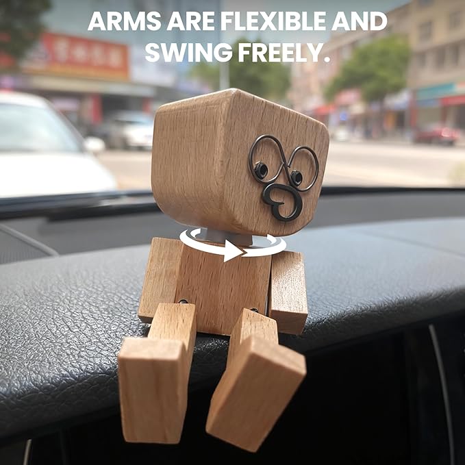 Foleto 2PCS Shaking Feet Wooden Doll for Car Dashboard with 12PCS Magnetic Expressions Handmade Shaking Wooden Man Figurine,Funny Wood Desk Decor for Home Office,Gift