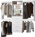 Modular Closet System, 66" Wide Closet Organizer System with Hanging and Drawers, Wood Tower Closet Storage for Walk In Closets, Wall Mounted Wardrobe Organizer Kit System, Bedroom, White