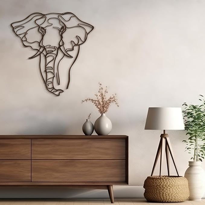 SIGNLEADER Metal Wall Art Decor Elephant Minimalist Modern Abstract Wall Sculpture Hangings Home Decoration for Living Room, Bedroom, Bathroom, Kitchen, Outdoor - 24" Bronze