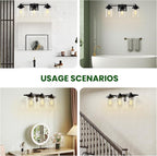 Bathroom Vanity Light Fixture, 3-Light Modern Black Vanity Light Fixtures with Clear Glass Shade, Matte Black Bathroom Light Fixtures Over Mirror, Rustic Restroom Lighting Fixtures