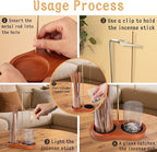 Incense Holder for Sticks,Glass Cups Doesn't Fall Over with Adhesive-Backed Hook and Loop Fastener,2 in-1 Incense Sticks Holder for Meditation, Yoga, Spa,Decor (Dark Wood Base)