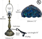 Tiffany Style Table Lamp Vintage Stained Glass Desk Lamp Sea Blue Pearls Bedside Reading Light Decor Bedroom Living Room Entry Home Office D12 xH18
