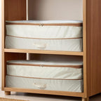 Under Bed Storage Container with Double Zippers, Foldable Oxford Fabric Organizer with Clear Top, Hard-Sided, Compressible Clothes & Blanket Bin, 32x16x11.4 Inch(2 Pack, Beige)