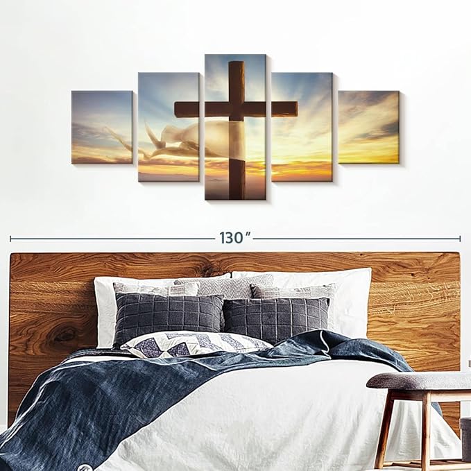 Elephant Stock Holy Cross Wall Art Multi Piece Canvas - 5 Panel Christian Pictures Decor - Digital Design Canvas Print - Christian Wall Decor - 92" X 42"