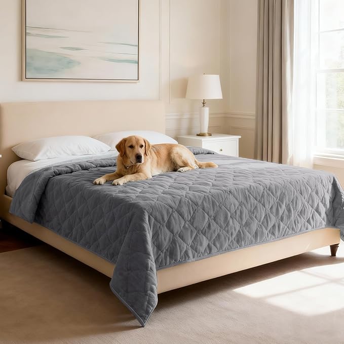 H.VERSAILTEX Couch Cover Chenille Pet Fuzzy Sofa Covers for 3 Cushion Couch Anti Slip Washable Sofa Slipcovers with Strap Soft Couch Protector Cover for Dogs Cats Kids(68" x 82", Light Grey)