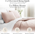 Southshore Fine Living, Inc. Oversized King Quilt Set, Stitched Blush Pink Quilt Bedspread, 2 Matching Pillow Shams, Machine Washable Cal/King Quilts, Hotel Quality Bedding, Cozy Coverlet, Blush