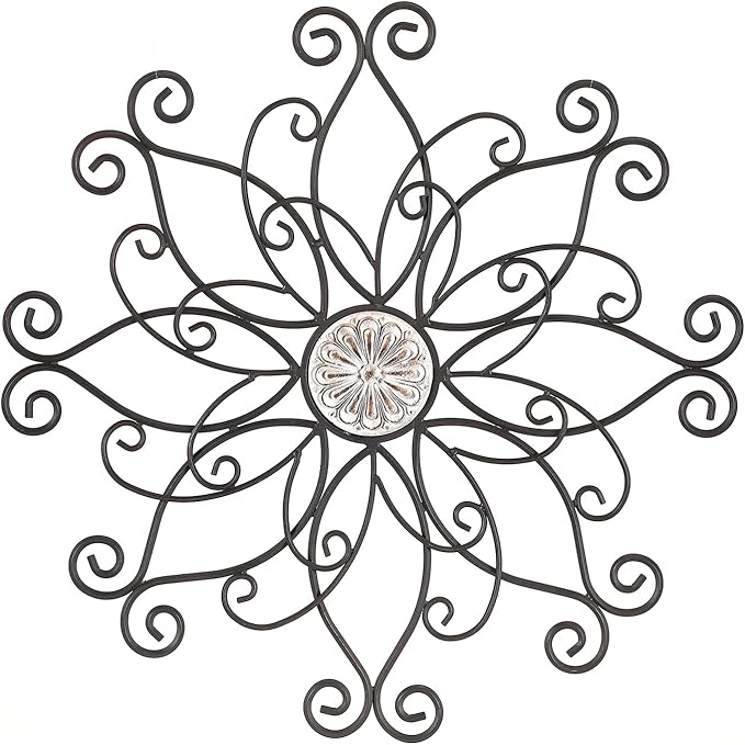 YiLifebes Metal Floral Wall Decor, 18”x18” Metal Flower Scroll Wall Art, Iron Wall Flowers Decoration Iron Floral Sculpture for Living Room Bedroom Bathroom Outdoor Garden, (Flower B)